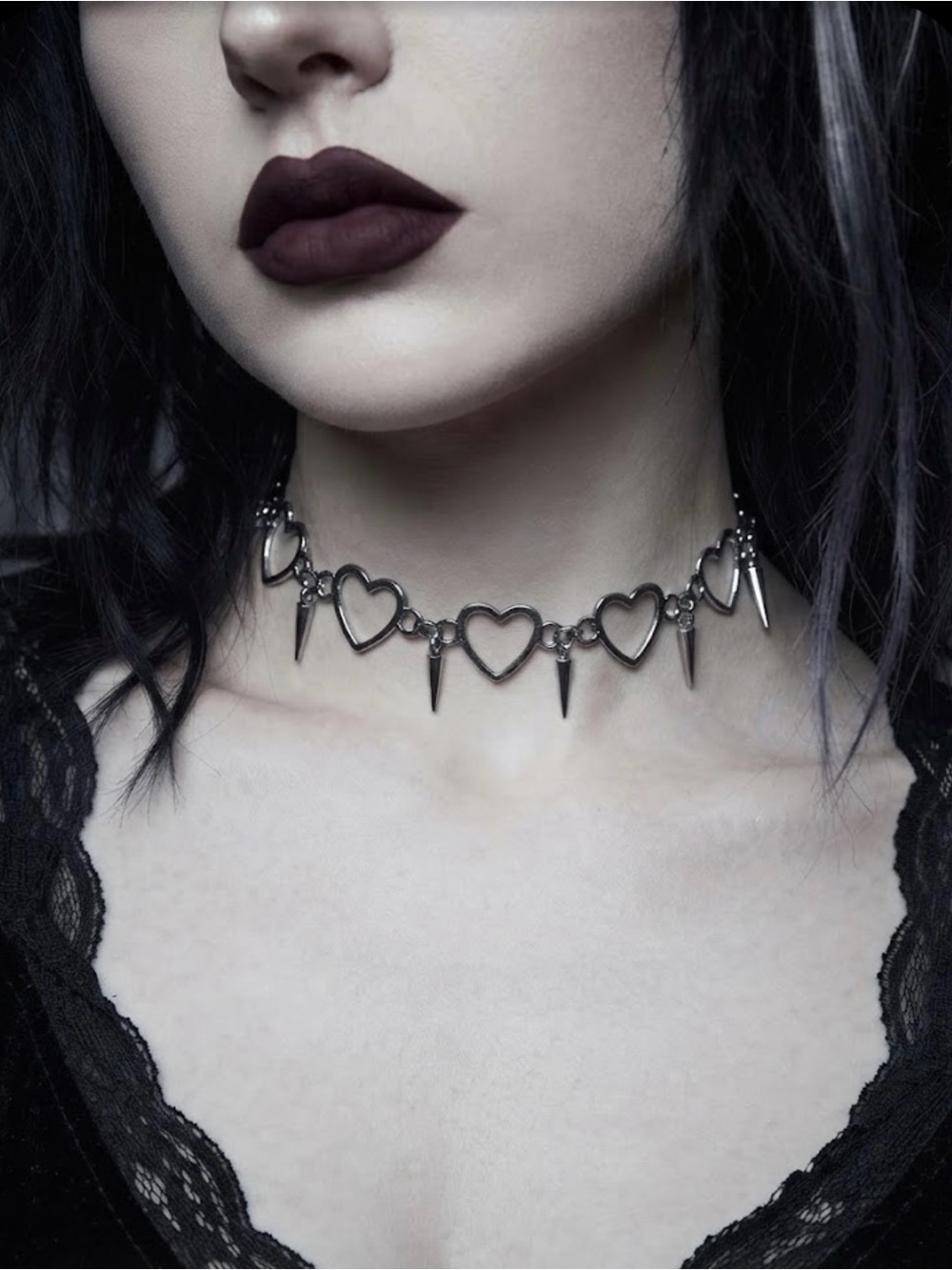 Hand Crafted Heart Spike Choker Necklace